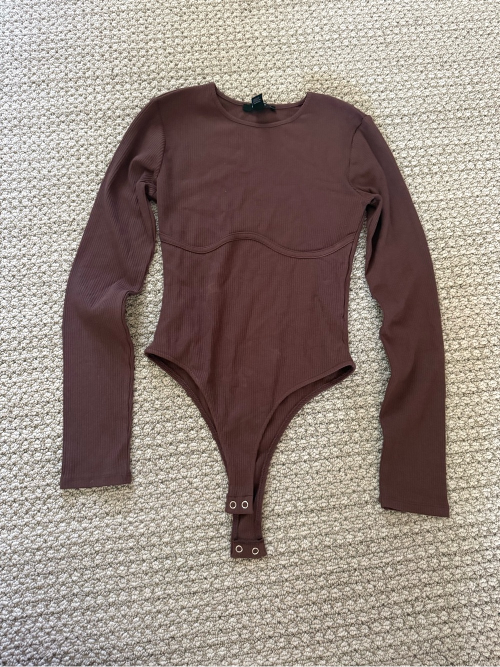 Forever 21 Women's Long-Sleeve Ribbed Bodysuit in Brown
